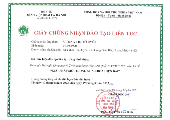 Chứng nhận đào tạo "Giải pháp môi trường trong nha khoa hiện đại"
